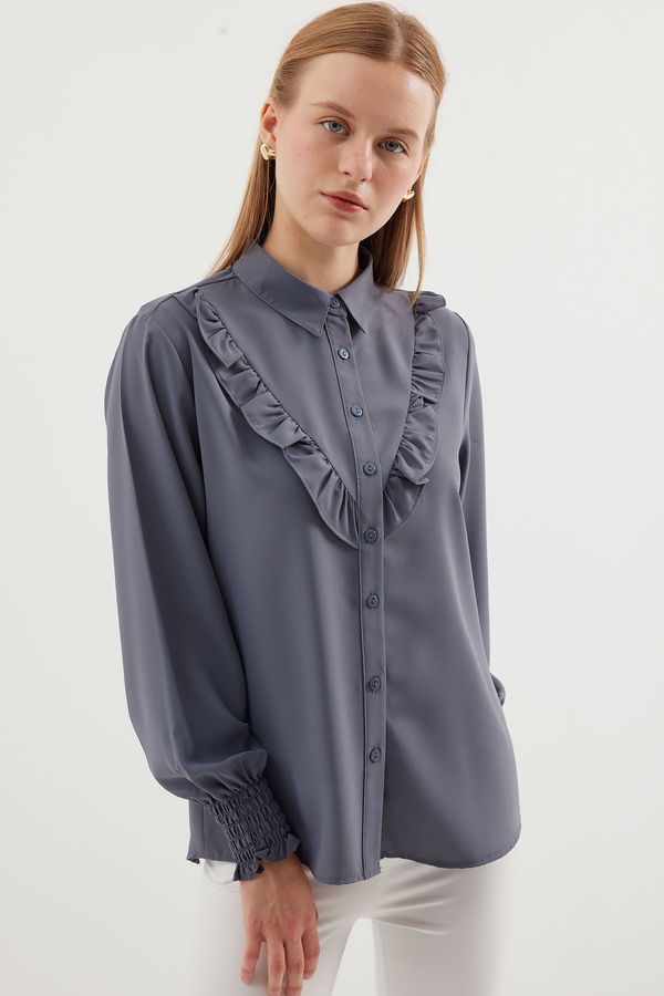 Bigdart Bigdart 20223 Ruffled Long Sleeve Shirt - Gray