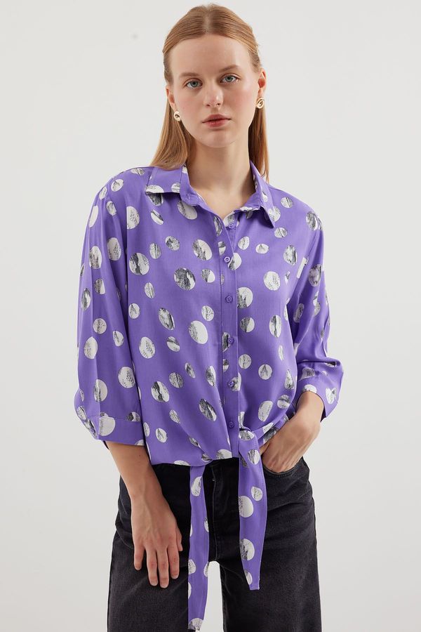 Bigdart Bigdart 20243 Tie Front Patterned Shirt - Lilac