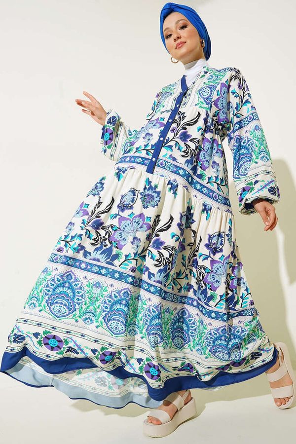 Bigdart Bigdart 2423 Authentic Patterned Hijab Dress - Sax