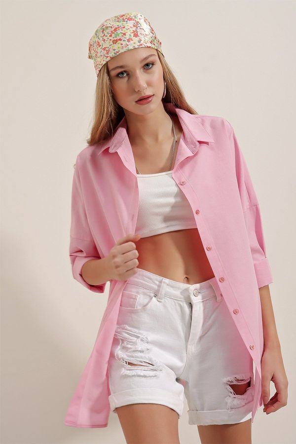 Bigdart Bigdart 3900 Oversize Long Basic Shirt - Pink