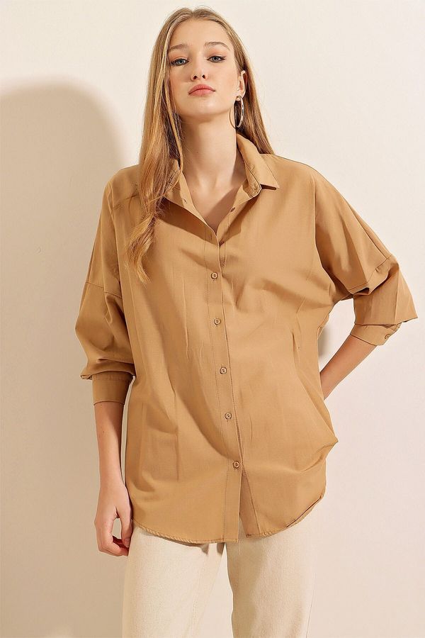 Bigdart Bigdart 3900 Oversize Long Basic Shirts - Biscuit