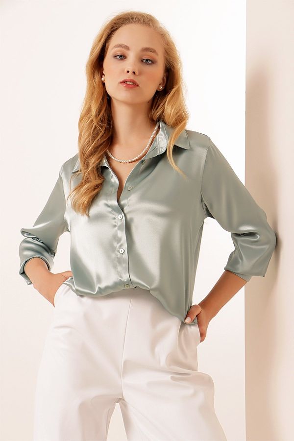 Bigdart Bigdart 3964 Lightly Flowy Satin Shirt - Cagla