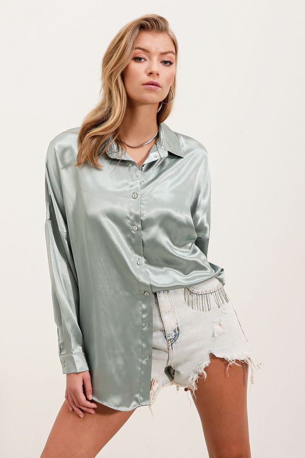 Bigdart Bigdart 3985 Oversize Satin Shirt - Çağla