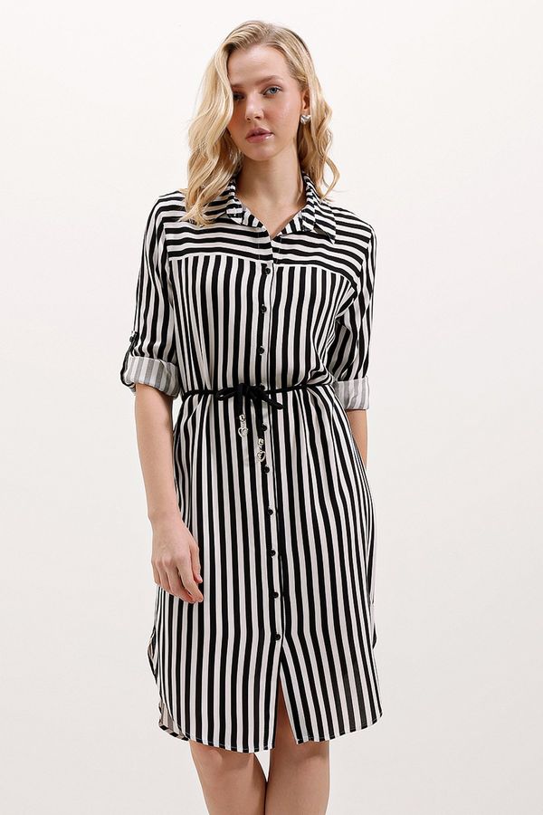 Bigdart Bigdart 5629 Striped Belted Dress - Black