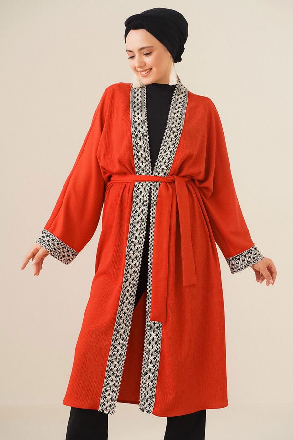 Bigdart Bigdart 5865 Knitted Long Kimono With Embroidery - Tile
