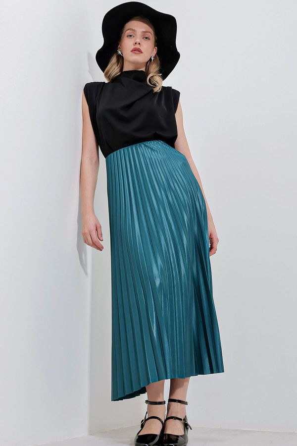 Bigdart Bigdart 8009 Leather Look Pleated Skirt - Oil