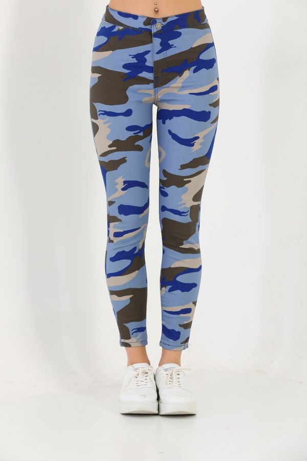 BİKELİFE BİKELİFE Blue Camouflage Pattern Gabardine Leggings Pants