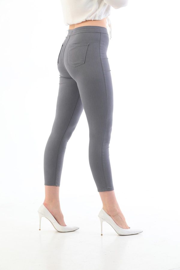 BİKELİFE BİKELİFE Gray Plus Size High Waist Lycra Gabardine Leggings Trousers.