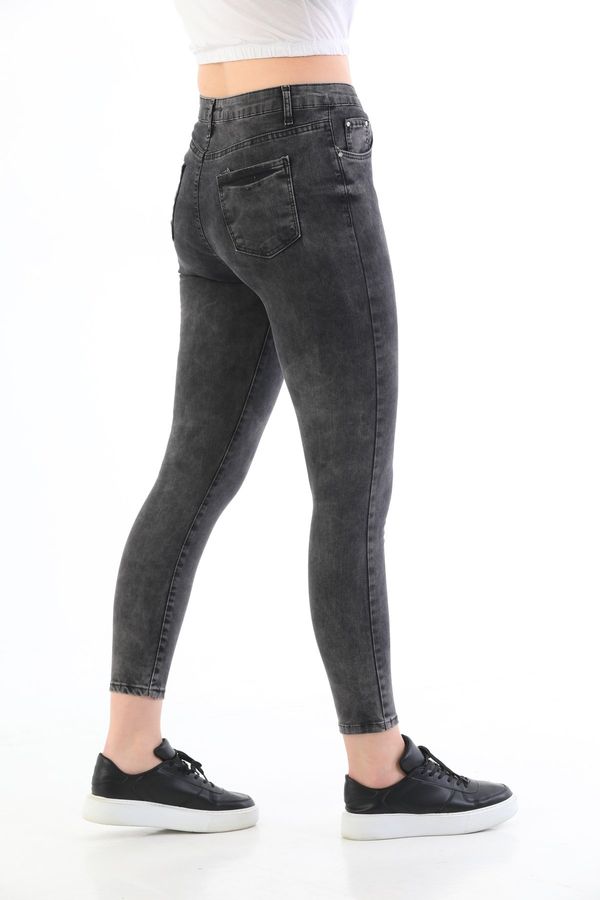 BİKELİFE BİKELİFE Smoked Snow Wash Plus Size High Waist Lycra Jeans