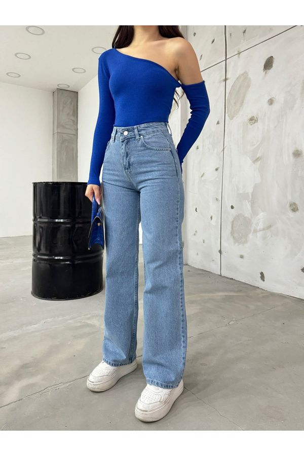 BİKELİFE BİKELİFE Women's Blue High Waist Lycra Flexible Wide Leg Jeans