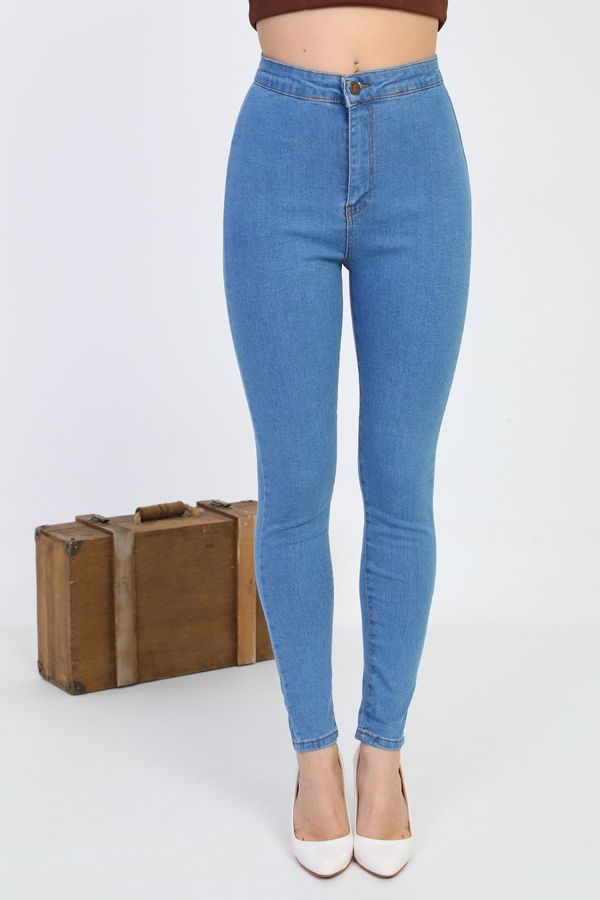 BİKELİFE BİKELİFE Women's Blue Lycra High Waist Denim Leggings Trousers