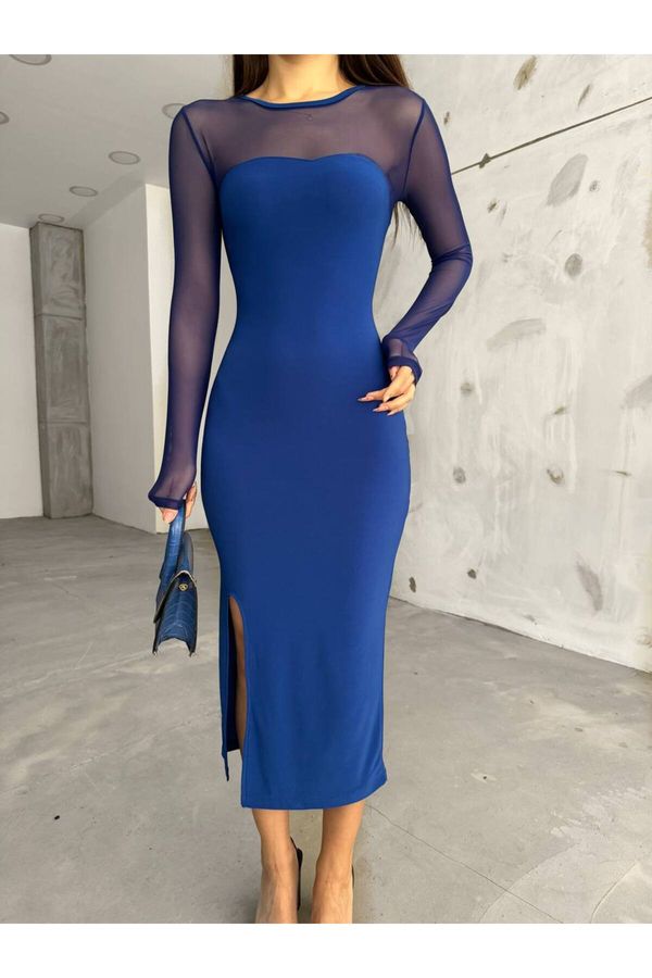 BİKELİFE BİKELİFE Women's Blue Slit Detailed Lycra Pencil Dress