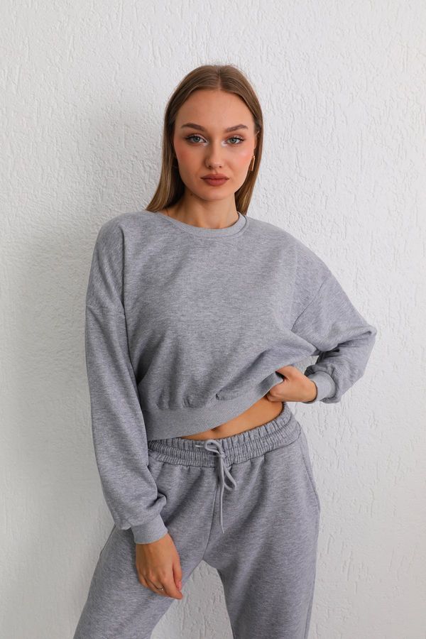 BİKELİFE BİKELİFE Women's Gray Oversize Crop Sweatshirt