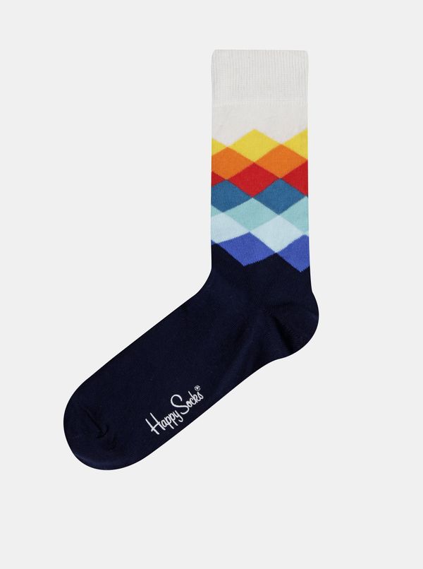 Happy Socks Bílo-modré ponožky s barevnými kostičkami Happy Socks Faded Diamond