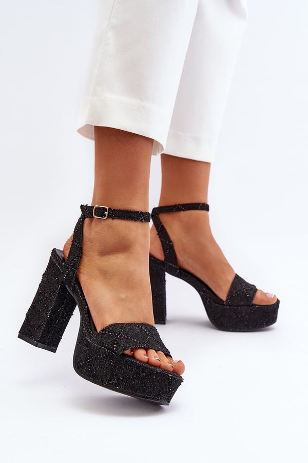 Kesi Black Acrana High Heeled Denim Sandals