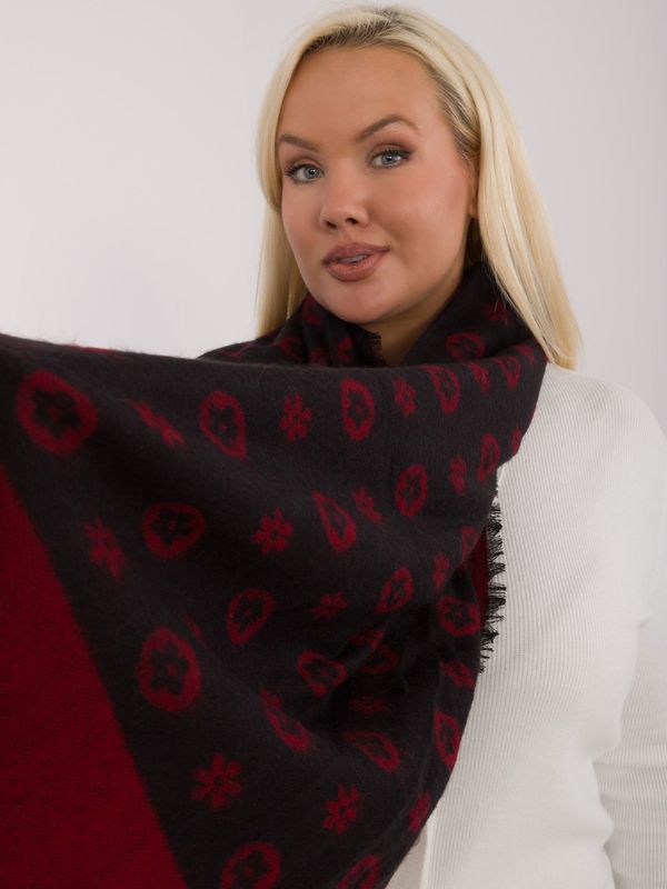 Fashionhunters Black and burgundy large women's scarf with patterns