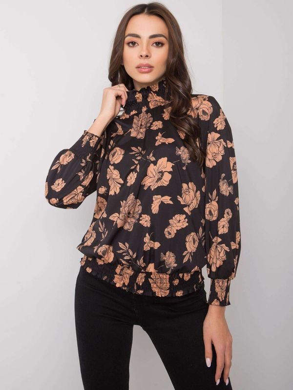 Fashionhunters Black and camel floral blouse by Damik
