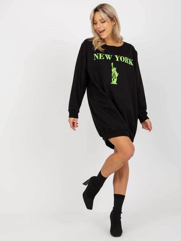Fashionhunters Black and green oversize long sweatshirt