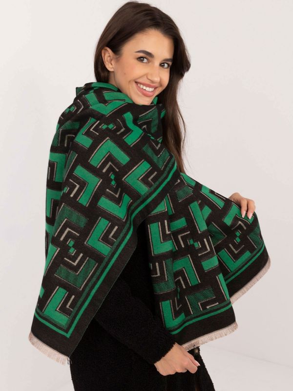 Fashionhunters Black and green scarf with geometric patterns