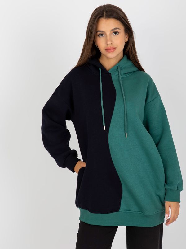 Fashionhunters Black and green women's basic sweatshirt RUE PARIS