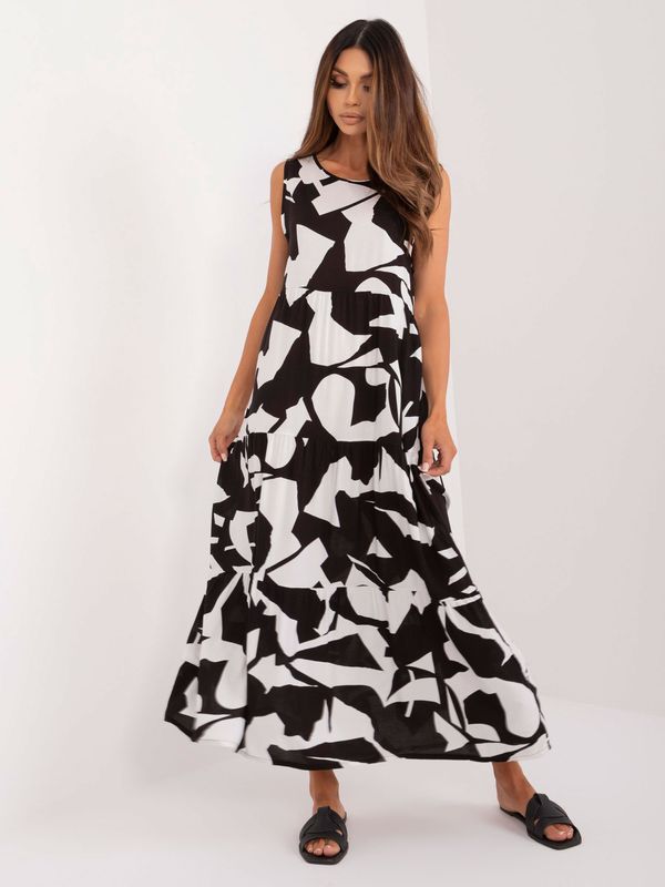 Fashionhunters Black and white maxi dress with ruffles SUBLEVEL