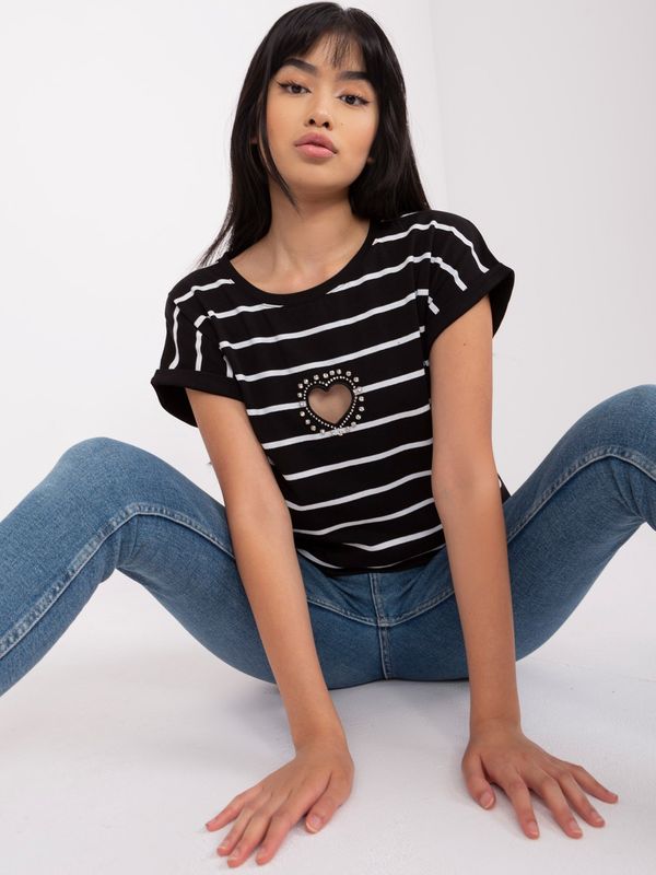 Fashionhunters Black and white striped blouse with heart cutout