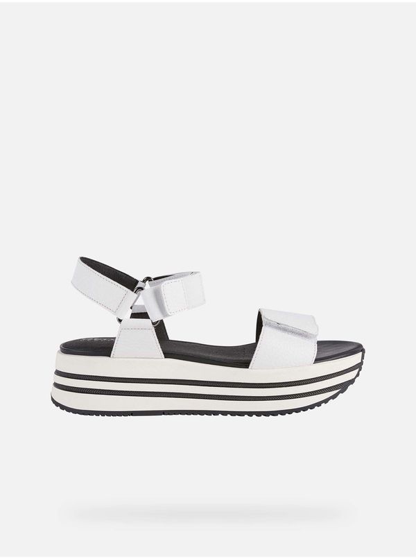 GEOX Black and White Women's Leather Sandals on Geox Kency Platform - Women