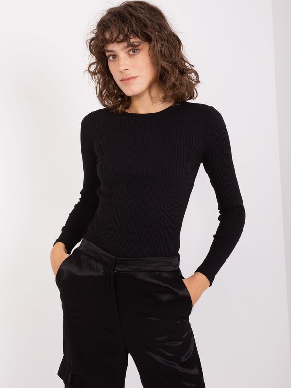 Fashionhunters Black basic blouse with long sleeves with stripes
