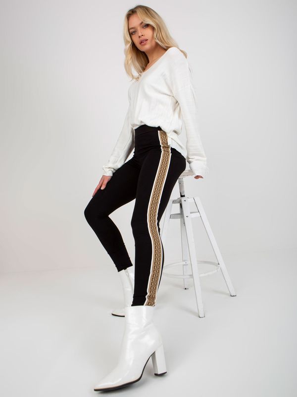 Fashionhunters Black-beige smooth leggings with stripes