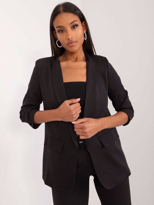 Fashionhunters Black blazer with ruffled sleeves OH BELLA