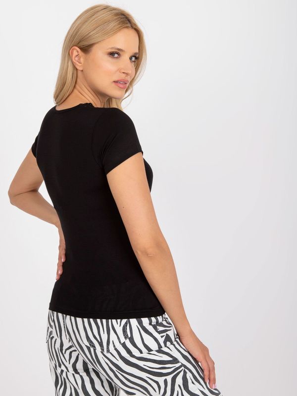Fashionhunters Black blouse with lace and short sleeves