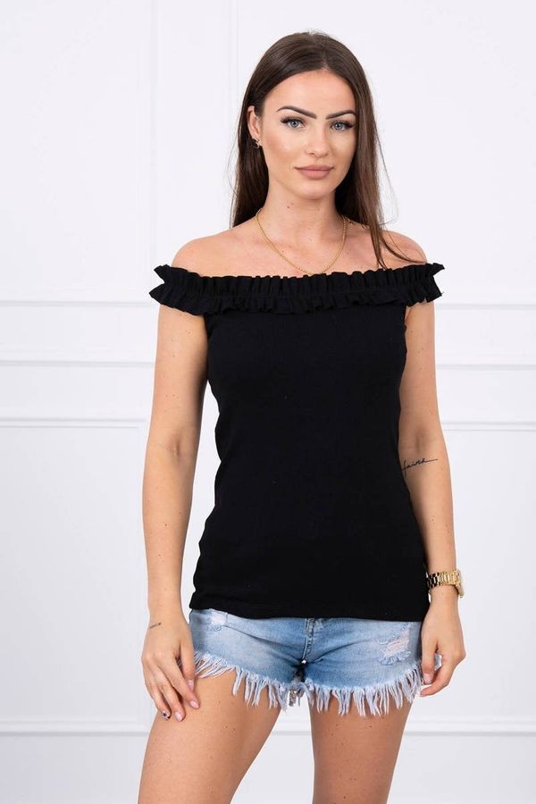 Kesi Black blouse with ruffles over the shoulder