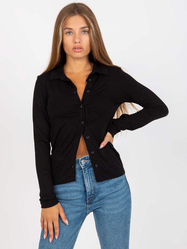 Fashionhunters Black casual blouse with buttons RUE PARIS