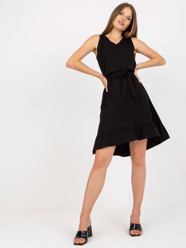 Fashionhunters Black cotton basic dress with frills RUE PARIS