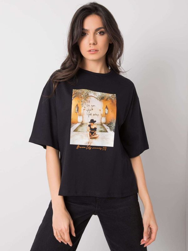 Fashionhunters Black cotton T-shirt with print