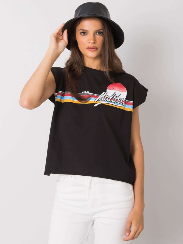 Fashionhunters Black cotton women's T-shirt with print