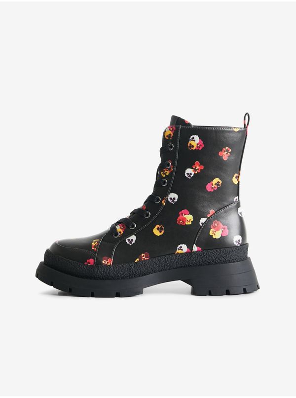 DESIGUAL Black Desigual Boot Flowers - Women Ankle Flowered Shoes - Women
