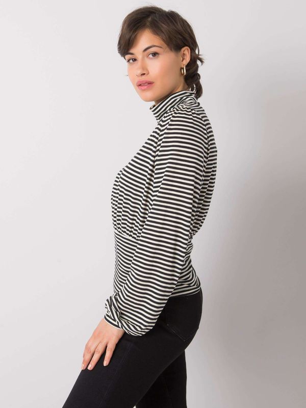 Fashionhunters Black-ecru striped blouse by Ambrosia RUE PARIS
