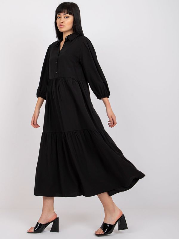 Fashionhunters Black flowing dress with cotton frills RUE PARIS