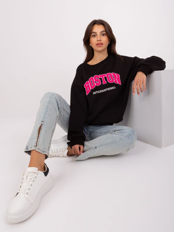 Fashionhunters Black-fuchsia hoodless sweatshirt with cotton