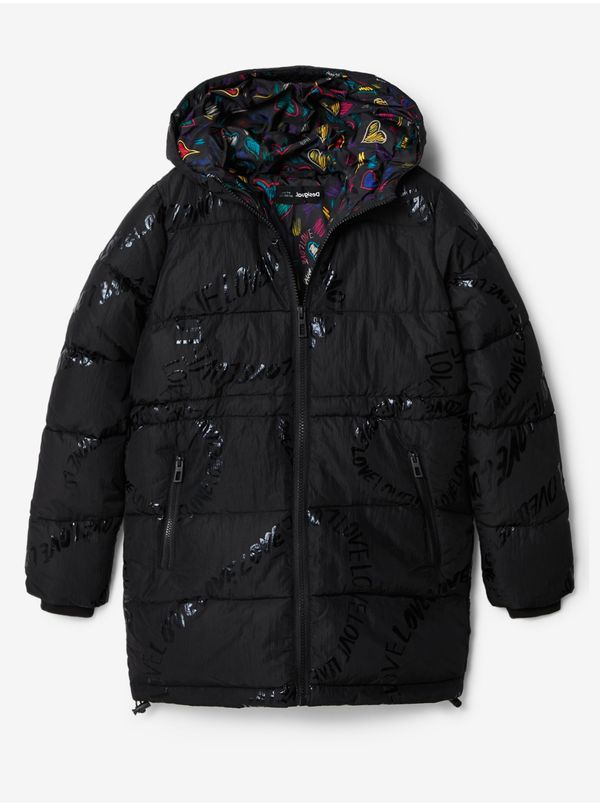 DESIGUAL Black Girly Winter Quilted Coat Desigual Letters - Girls