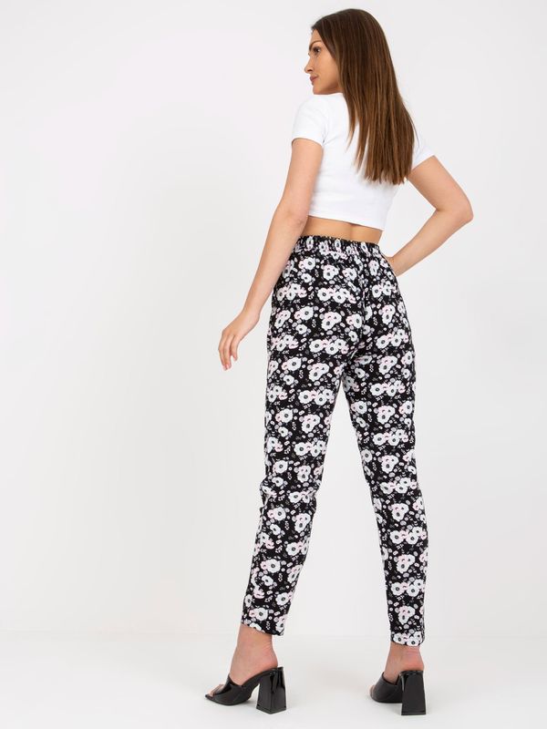 Fashionhunters Black light trousers made of fabric with SUBLEBEL flowers