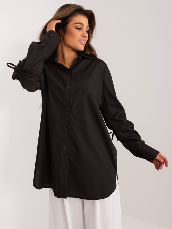 Fashionhunters Black long oversize shirt with collar