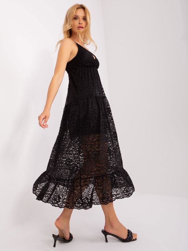 Fashionhunters Black midi dress with frills by OCH BELLA