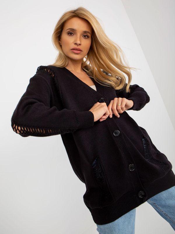 Fashionhunters Black oversize cardigan with holes by RUE PARIS