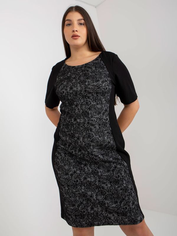 Fashionhunters Black pencil dress size plus with short sleeves