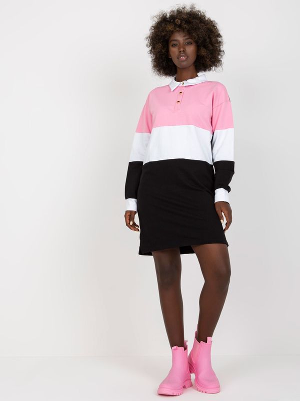 Fashionhunters Black-pink simple basic dress with collar RUE PARIS