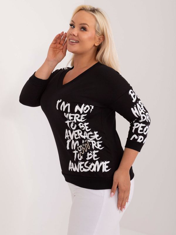 Fashionhunters Black plus size blouse with lettering and cuffs