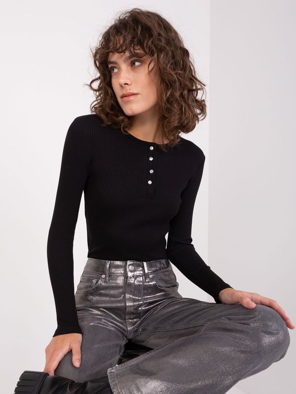 Fashionhunters Black ribbed blouse with long sleeves
