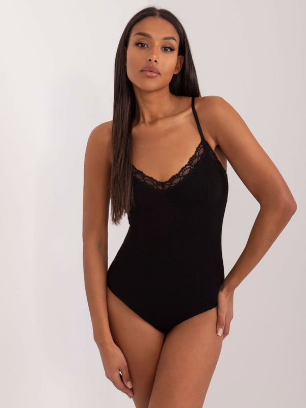 Fashionhunters Black ribbed bodysuit with lace
